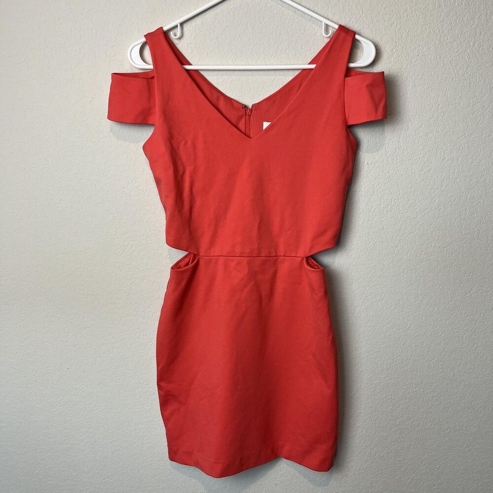 Ali & Jay Dress Womens Small Coral Cutout Bodycon Mini Cold Shoulder Party